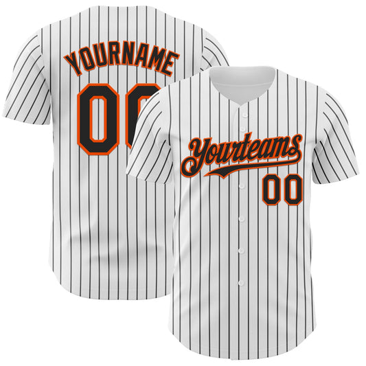 Custom White Black Pinstripe Orange Authentic Baseball Jersey - Sky-Custom