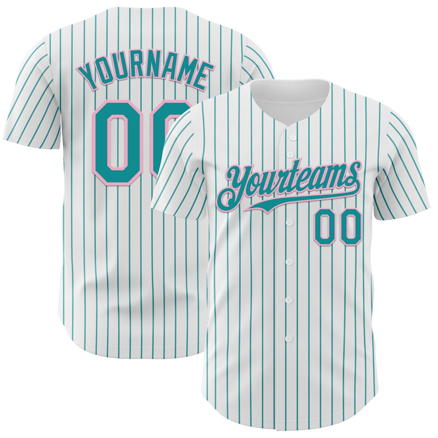 Custom White Teal Pinstripe Light Pink Authentic Baseball Jersey - Sky-Custom