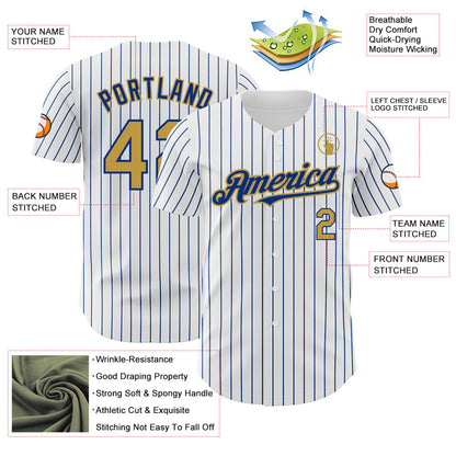 Custom White Royal Pinstripe Old Gold Authentic Baseball Jersey - Sky-Custom