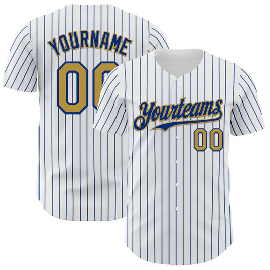 Custom White Royal Pinstripe Old Gold Authentic Baseball Jersey - Sky-Custom