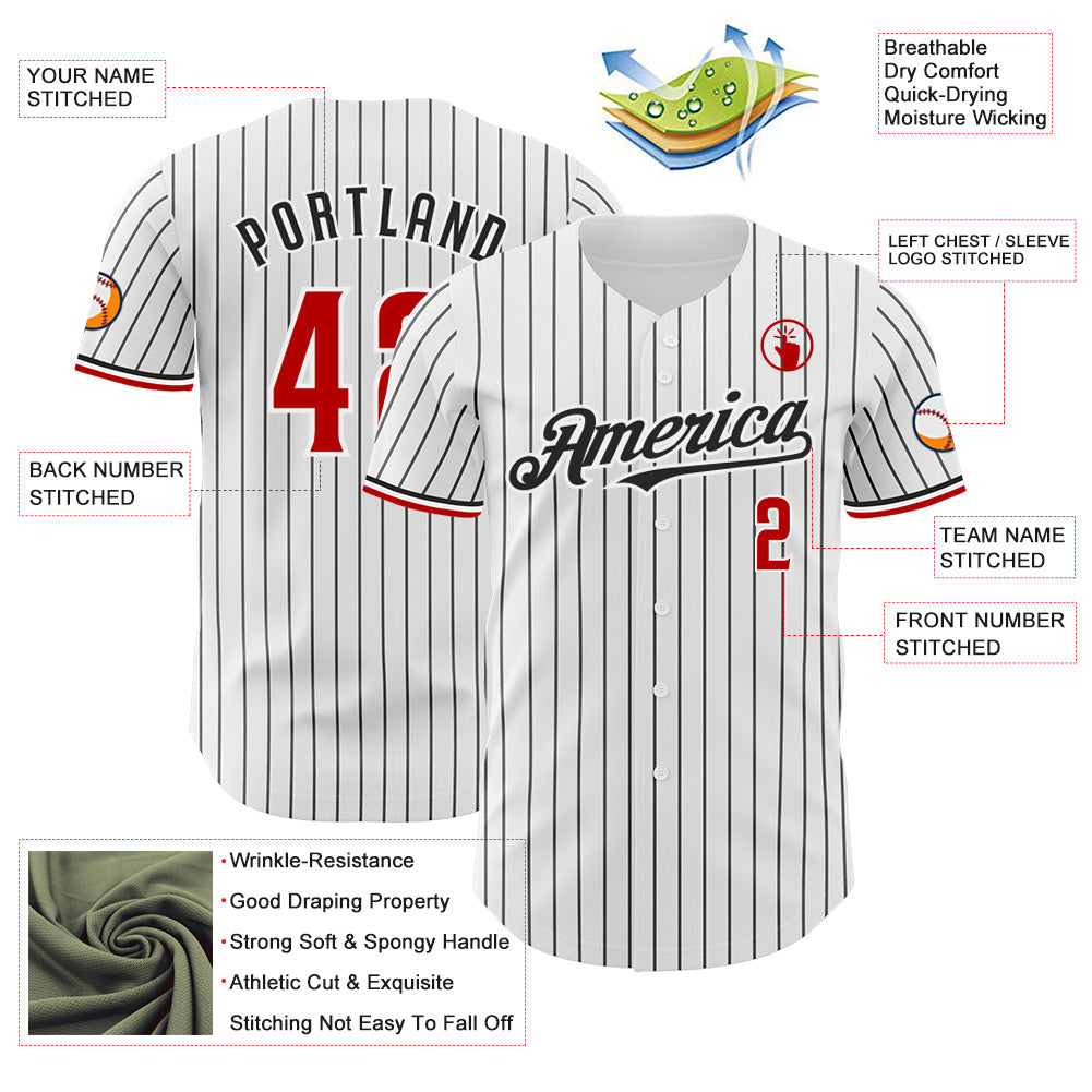 Custom White Black Pinstripe Red Authentic Baseball Jersey - Sky-Custom