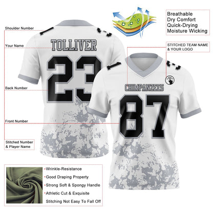 Custom White Black-Gray Splash Mesh Authentic Football Jersey - Sky-Custom