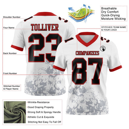 Custom White Black Gray-Red Splash Mesh Authentic Football Jersey - Sky-Custom