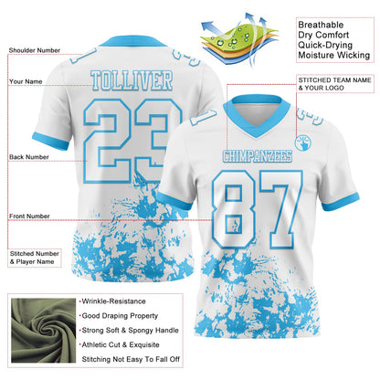 Custom White Sky Blue Splash Mesh Authentic Football Jersey - Sky-Custom