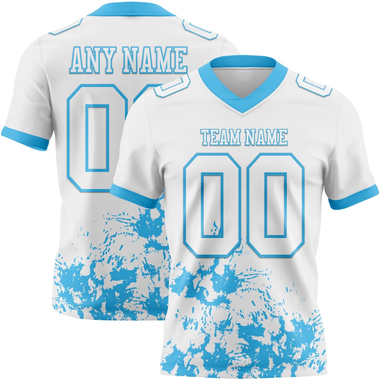 Custom White Sky Blue Splash Mesh Authentic Football Jersey - Sky-Custom