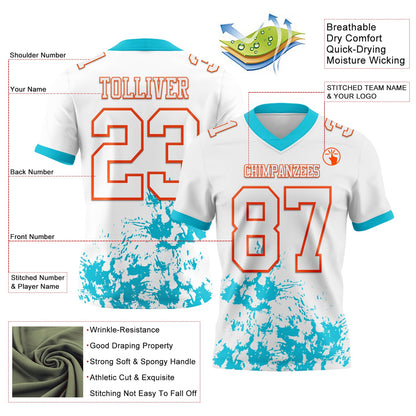 Custom White Lakes Blue-Orange Splash Mesh Authentic Football Jersey - Sky-Custom