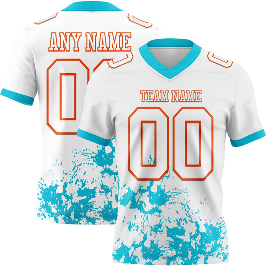 Custom White Lakes Blue-Orange Splash Mesh Authentic Football Jersey - Sky-Custom
