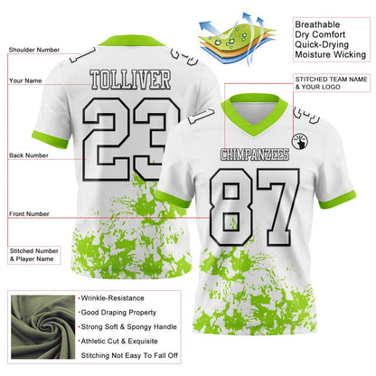 Custom White Neon Green-Black Splash Mesh Authentic Football Jersey - Sky-Custom