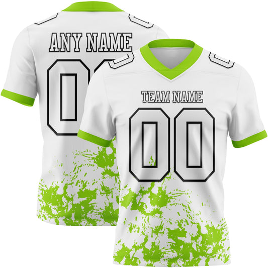 Custom White Neon Green-Black Splash Mesh Authentic Football Jersey - Sky-Custom