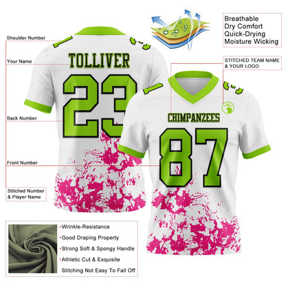 Custom White Neon Green Hot Pink-Black Splash Mesh Authentic Football Jersey - Sky-Custom