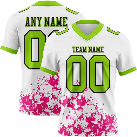 Custom White Neon Green Hot Pink-Black Splash Mesh Authentic Football Jersey - Sky-Custom