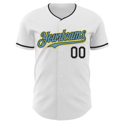 Custom White Black Shadow Blue-Light Yellow Authentic Baseball Jersey - Sky-Custom