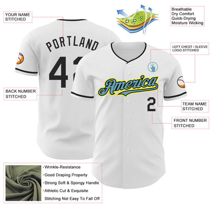 Custom White Black Shadow Blue-Light Yellow Authentic Baseball Jersey - Sky-Custom