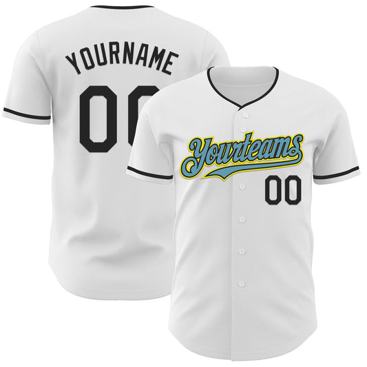 Custom White Black Shadow Blue-Light Yellow Authentic Baseball Jersey - Sky-Custom