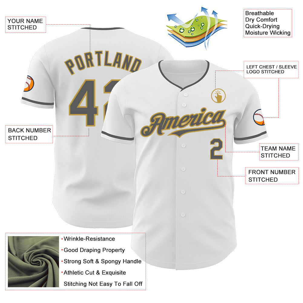 Custom White Steel Gray-Old Gold Authentic Baseball Jersey - Sky-Custom