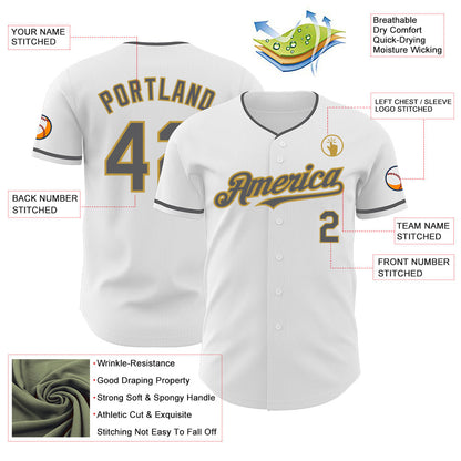 Custom White Steel Gray-Old Gold Authentic Baseball Jersey - Sky-Custom
