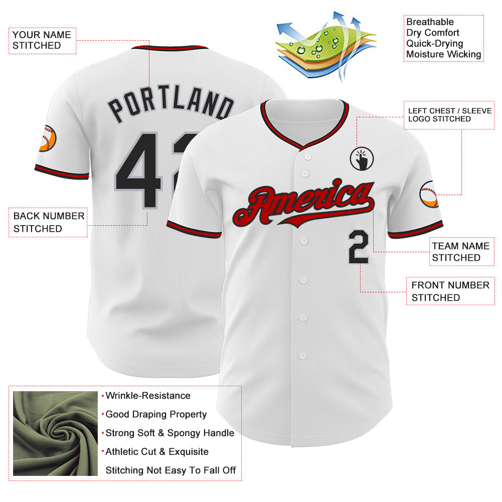 Custom White Black Gray-Red Authentic Baseball Jersey - Sky-Custom