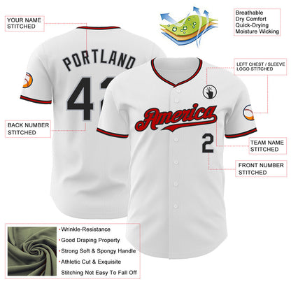 Custom White Black Gray-Red Authentic Baseball Jersey - Sky-Custom