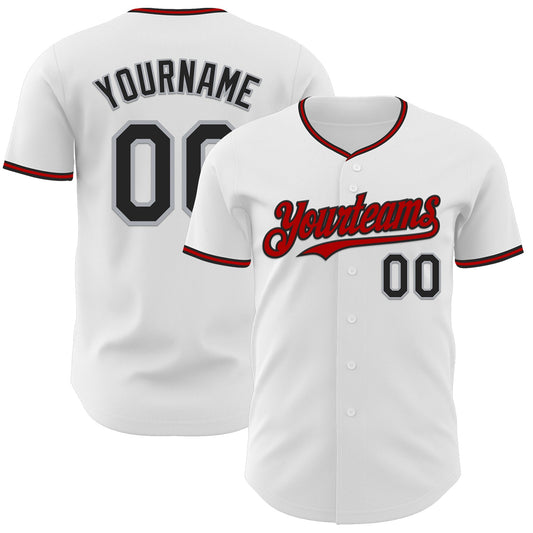 Custom White Black Gray-Red Authentic Baseball Jersey - Sky-Custom