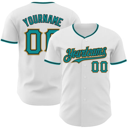 Custom White Teal Black-Old Gold Authentic Baseball Jersey - Sky-Custom