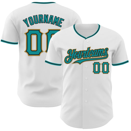 Custom White Teal Black-Old Gold Authentic Baseball Jersey - Sky-Custom