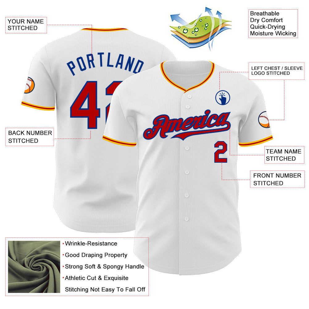 Custom White Red Royal-Gold Authentic Baseball Jersey - Sky-Custom