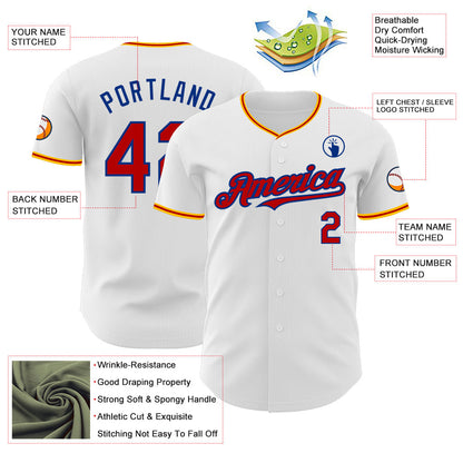 Custom White Red Royal-Gold Authentic Baseball Jersey - Sky-Custom