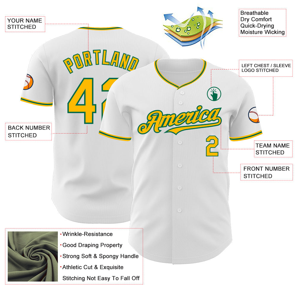 Custom White Gold-Kelly Green Authentic Baseball Jersey - Sky-Custom
