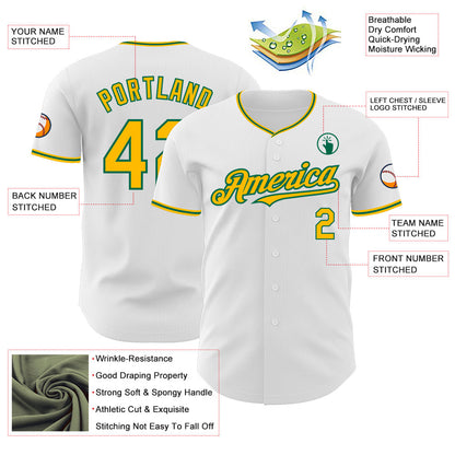 Custom White Gold-Kelly Green Authentic Baseball Jersey - Sky-Custom