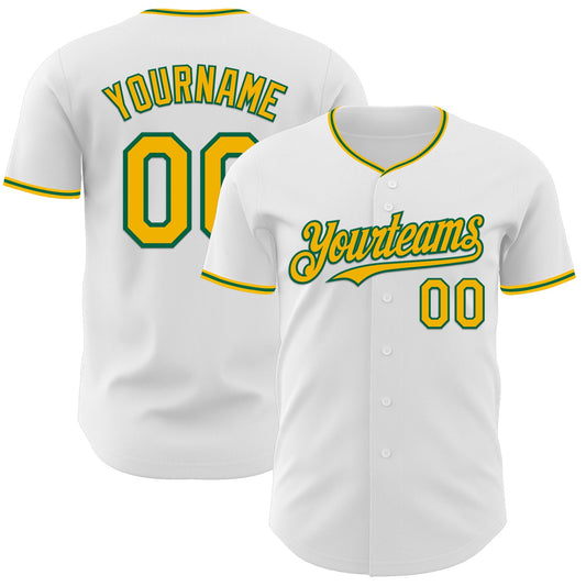 Custom White Gold-Kelly Green Authentic Baseball Jersey - Sky-Custom