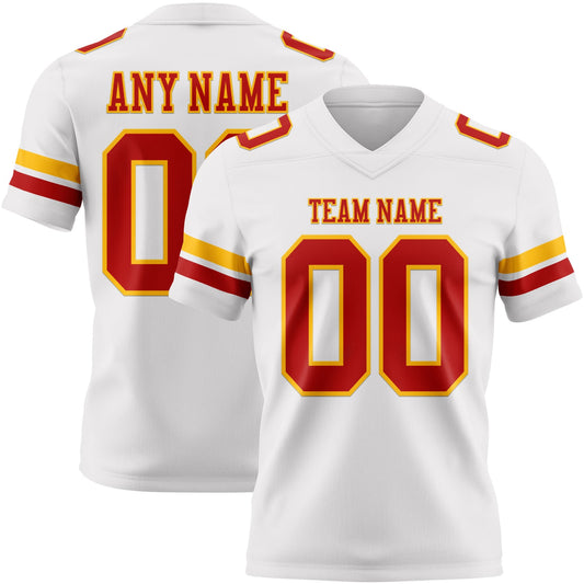 Custom White Red-Gold Mesh Authentic Football Jersey - Sky-Custom