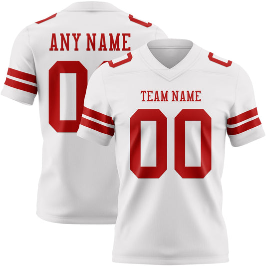 Custom White Red Mesh Authentic Football Jersey - Sky-Custom