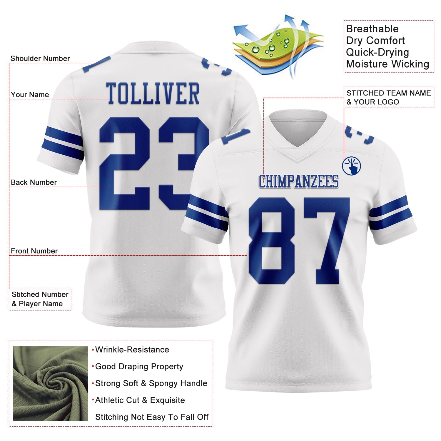 Custom White Royal Mesh Authentic Football Jersey - Sky-Custom