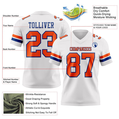 Custom White Orange-Royal Mesh Authentic Football Jersey - Sky-Custom