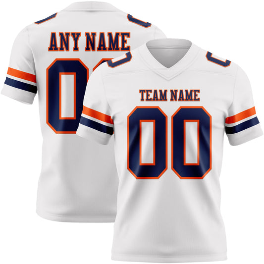Custom White Navy-Orange Mesh Authentic Football Jersey - Sky-Custom