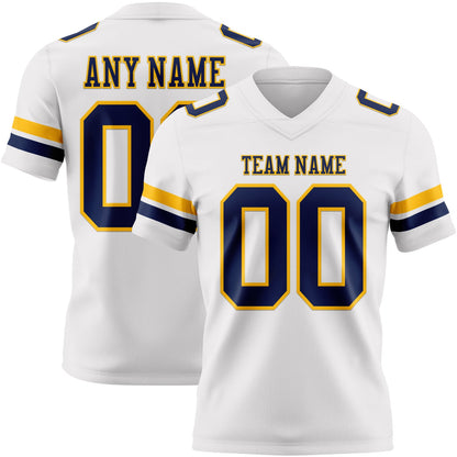 Custom White Navy-Gold Mesh Authentic Football Jersey - Sky-Custom