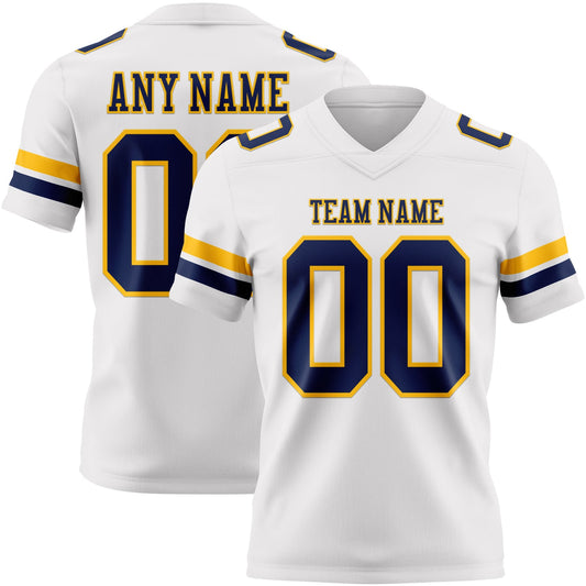 Custom White Navy-Gold Mesh Authentic Football Jersey - Sky-Custom