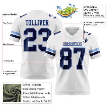 Custom White Navy-Light Blue Mesh Authentic Football Jersey - Sky-Custom