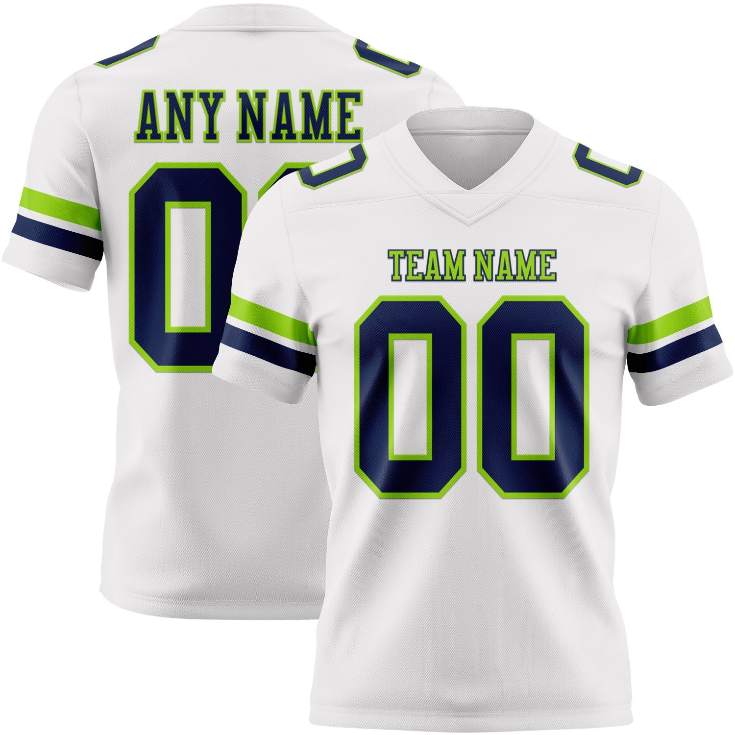 Custom White Navy-Neon Green Mesh Authentic Football Jersey - Sky-Custom