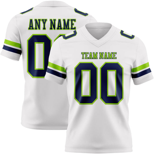 Custom White Navy-Neon Green Mesh Authentic Football Jersey - Sky-Custom