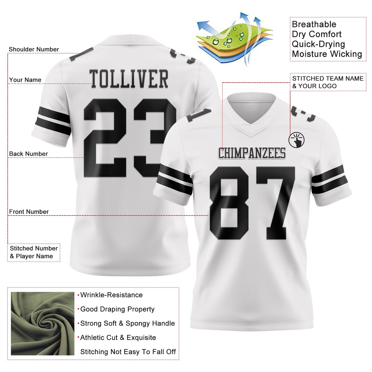 Custom White Black Mesh Authentic Football Jersey - Sky-Custom