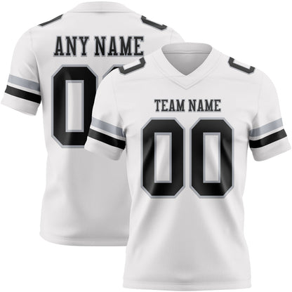 Custom White Black-Gray Mesh Authentic Football Jersey - Sky-Custom