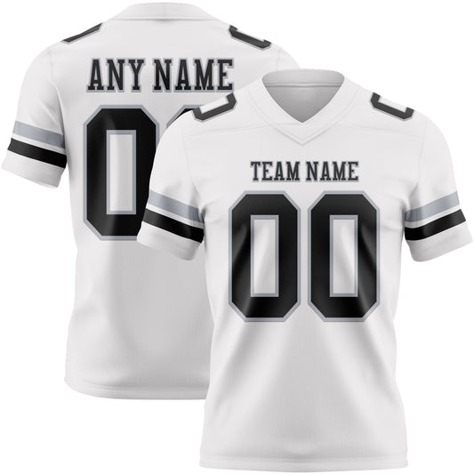 Custom White Black-Gray Mesh Authentic Football Jersey - Sky-Custom