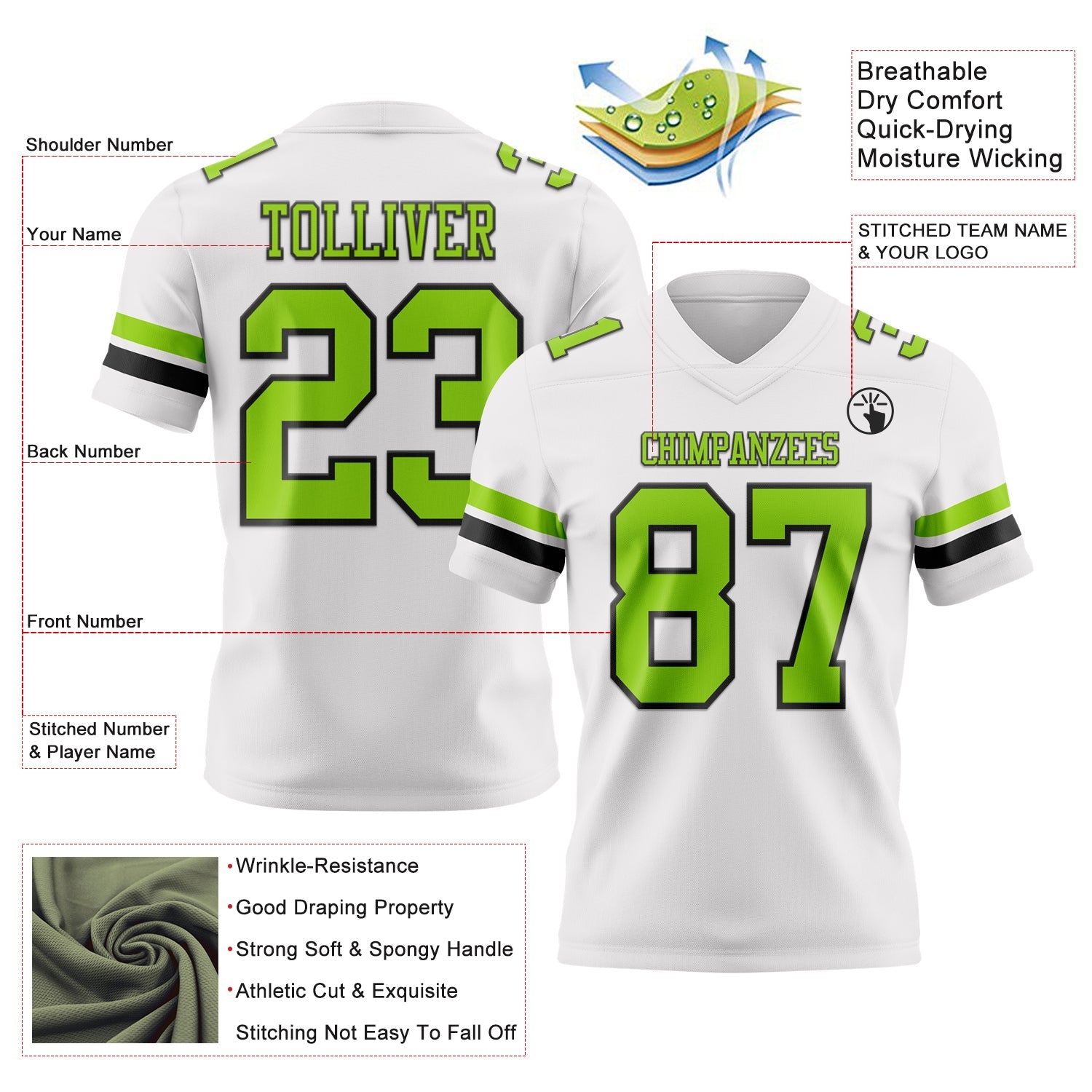Custom White Neon Green-Black Mesh Authentic Football Jersey - Sky-Custom