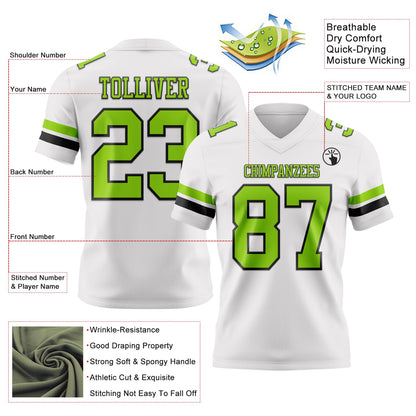 Custom White Neon Green-Black Mesh Authentic Football Jersey - Sky-Custom