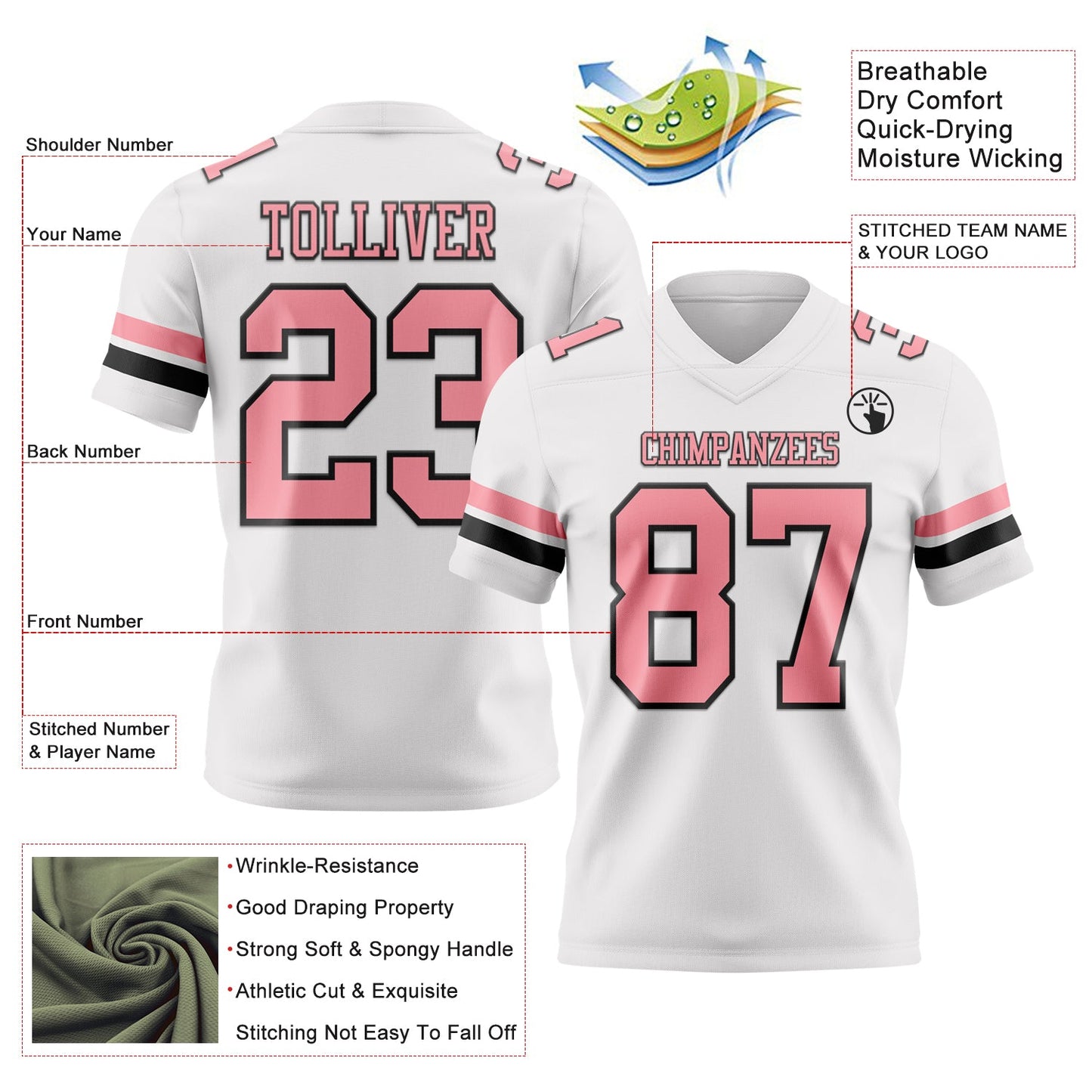 Custom White Medium Pink-Black Mesh Authentic Football Jersey - Sky-Custom