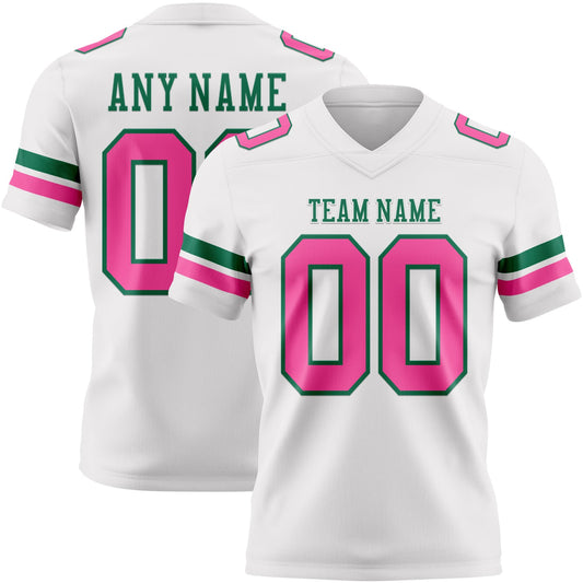 Custom White Pink-Kelly Green Mesh Authentic Football Jersey - Sky-Custom