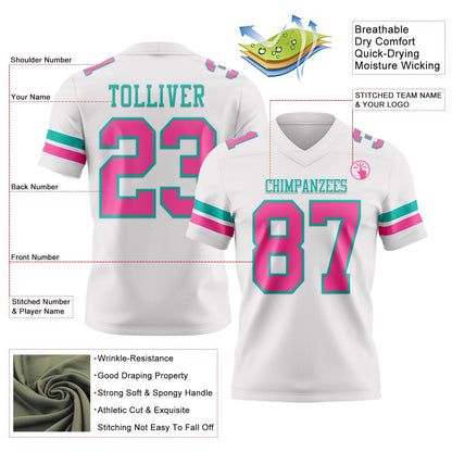Custom White Pink-Aqua Mesh Authentic Football Jersey - Sky-Custom
