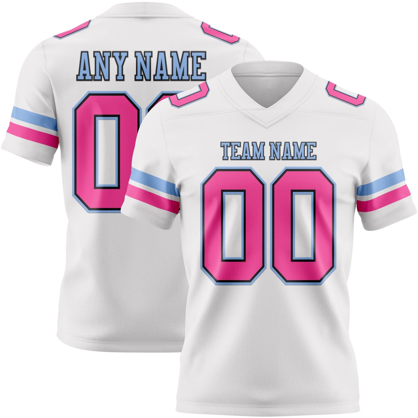 Custom White Pink Black-Light Blue Mesh Authentic Football Jersey - Sky-Custom