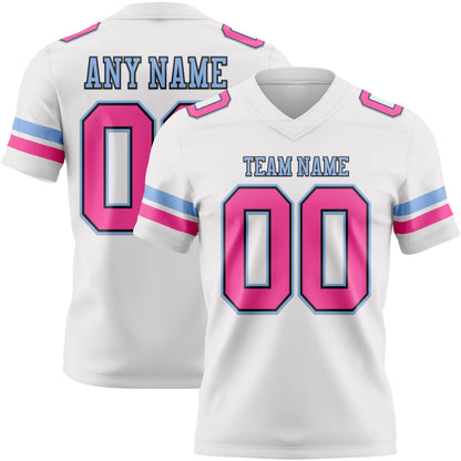 Custom White Pink Black-Light Blue Mesh Authentic Football Jersey - Sky-Custom